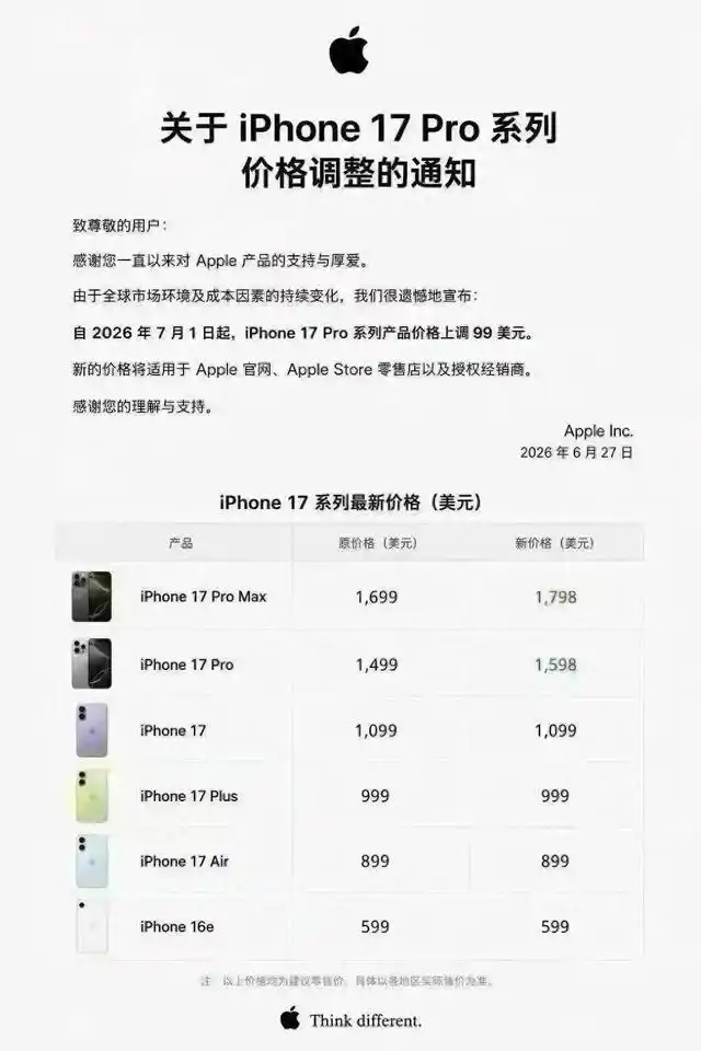 iPhone17 Pro涨价