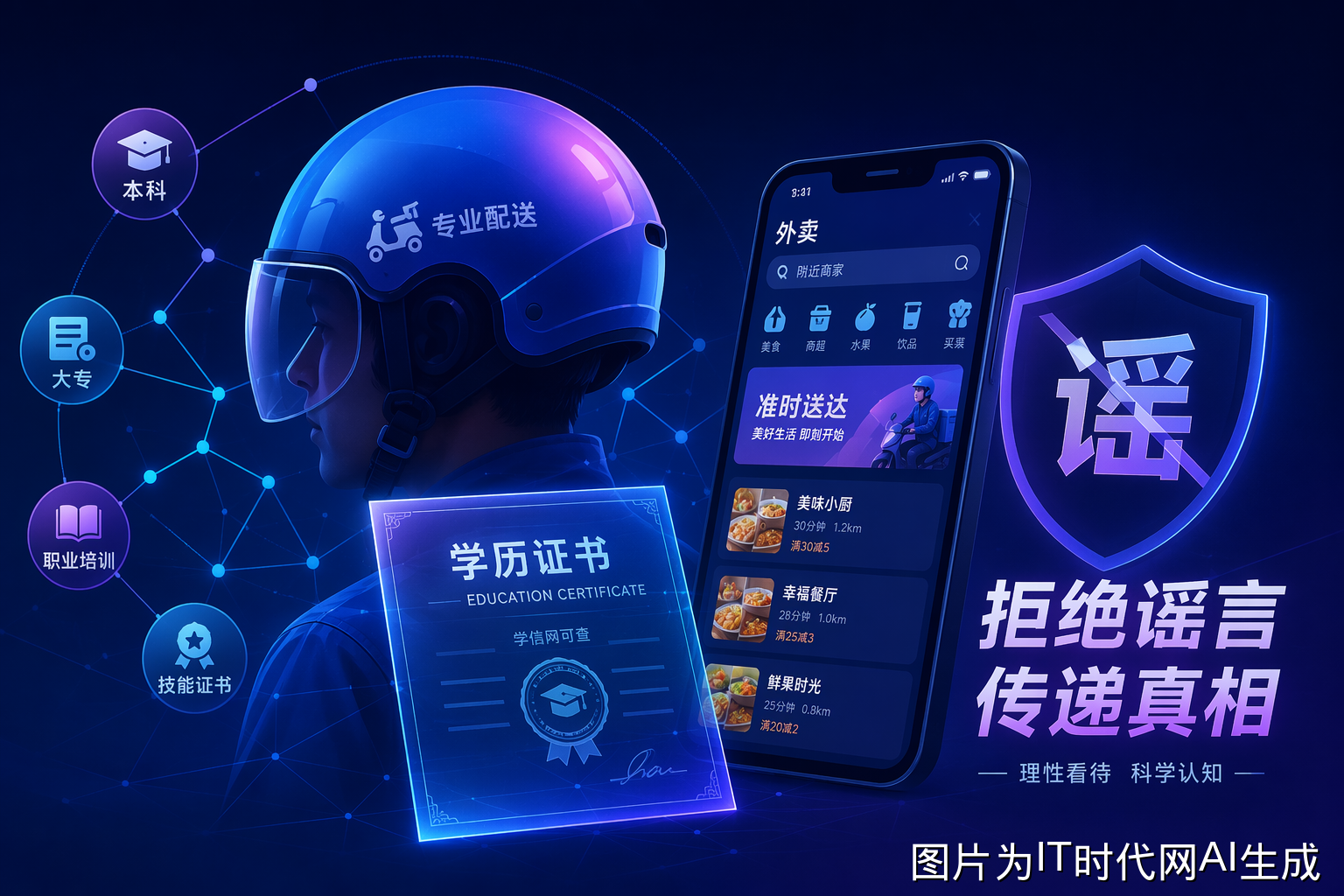 外卖配送辟谣概念图